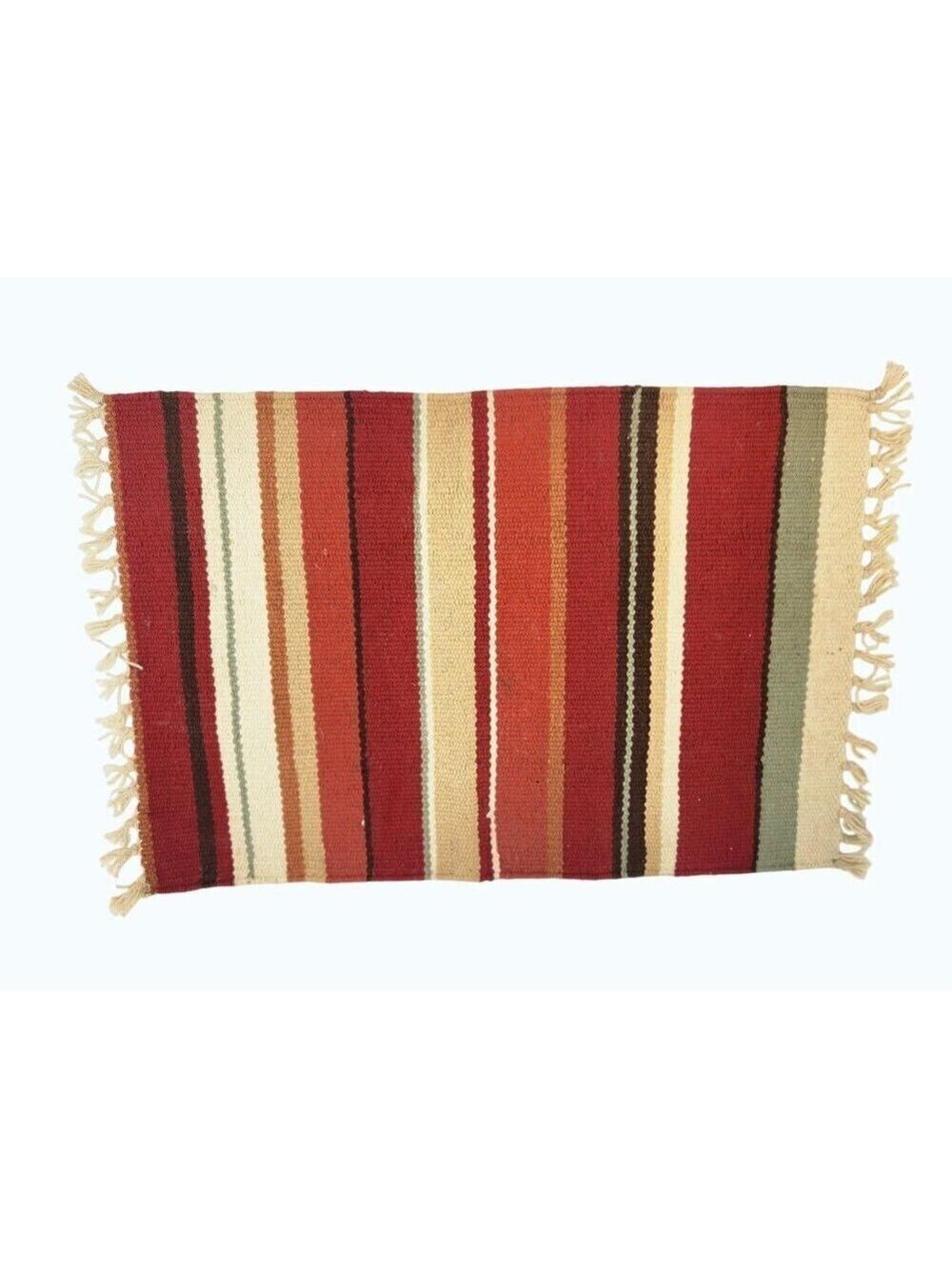 Pottery Barn Red Beige Striped Cotton Table Runner 14x20